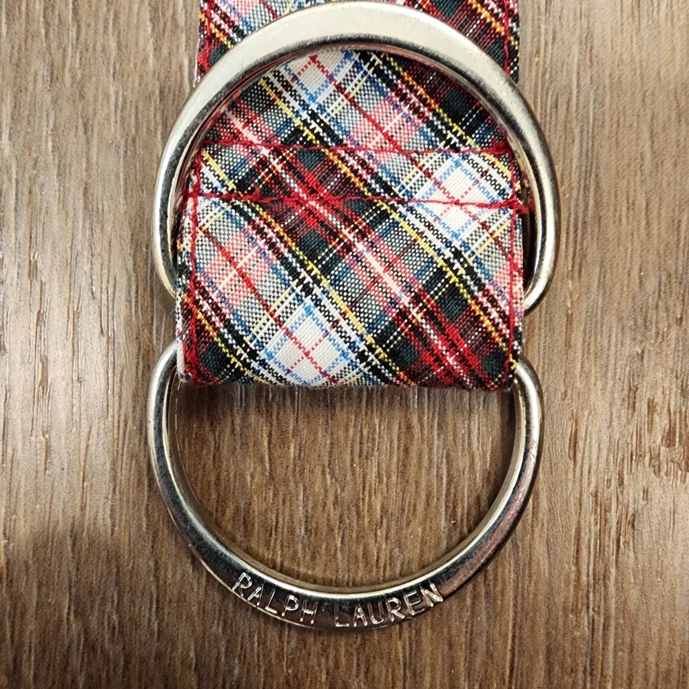 Ralph Lauren Adjustable Belt Plaid Silver Tone Buckle Cloth Ribbon Belt size XS